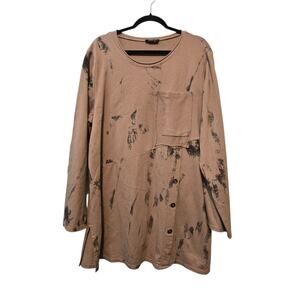 Bella Amore Artsy Asymmetrical Tunic Top Womens L XL Beige Italy Lagenlook Comfy